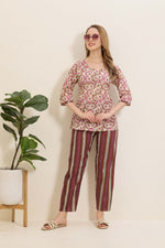 MANGAI Premium Cotton Printed Night Suits | Stylish Print's All Over | Top & Bottom Set | 3/4 Sleeve | Trendy Night Suits for Stylish Women's (TPS-3/4)