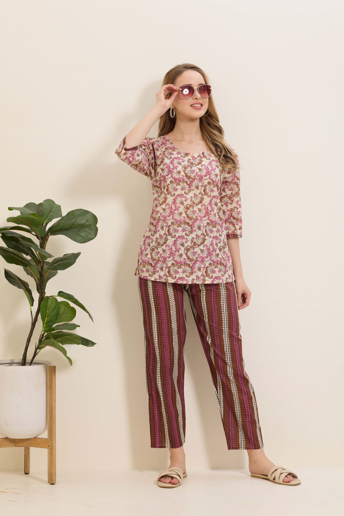 MANGAI Premium Cotton Printed Night Suits | Stylish Print's All Over | Top & Bottom Set | 3/4 Sleeve | Trendy Night Suits for Stylish Women's (TPS-3/4)