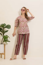 MANGAI Premium Cotton Printed Night Suits | Stylish Print's All Over | Top & Bottom Set | 3/4 Sleeve | Trendy Night Suits for Stylish Women's (TPS-3/4)