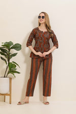 MANGAI Premium Cotton Printed Night Suits | Stylish Print's All Over | Top & Bottom Set | 3/4 Sleeve | Trendy Night Suits for Stylish Women's (TPS-3/4)