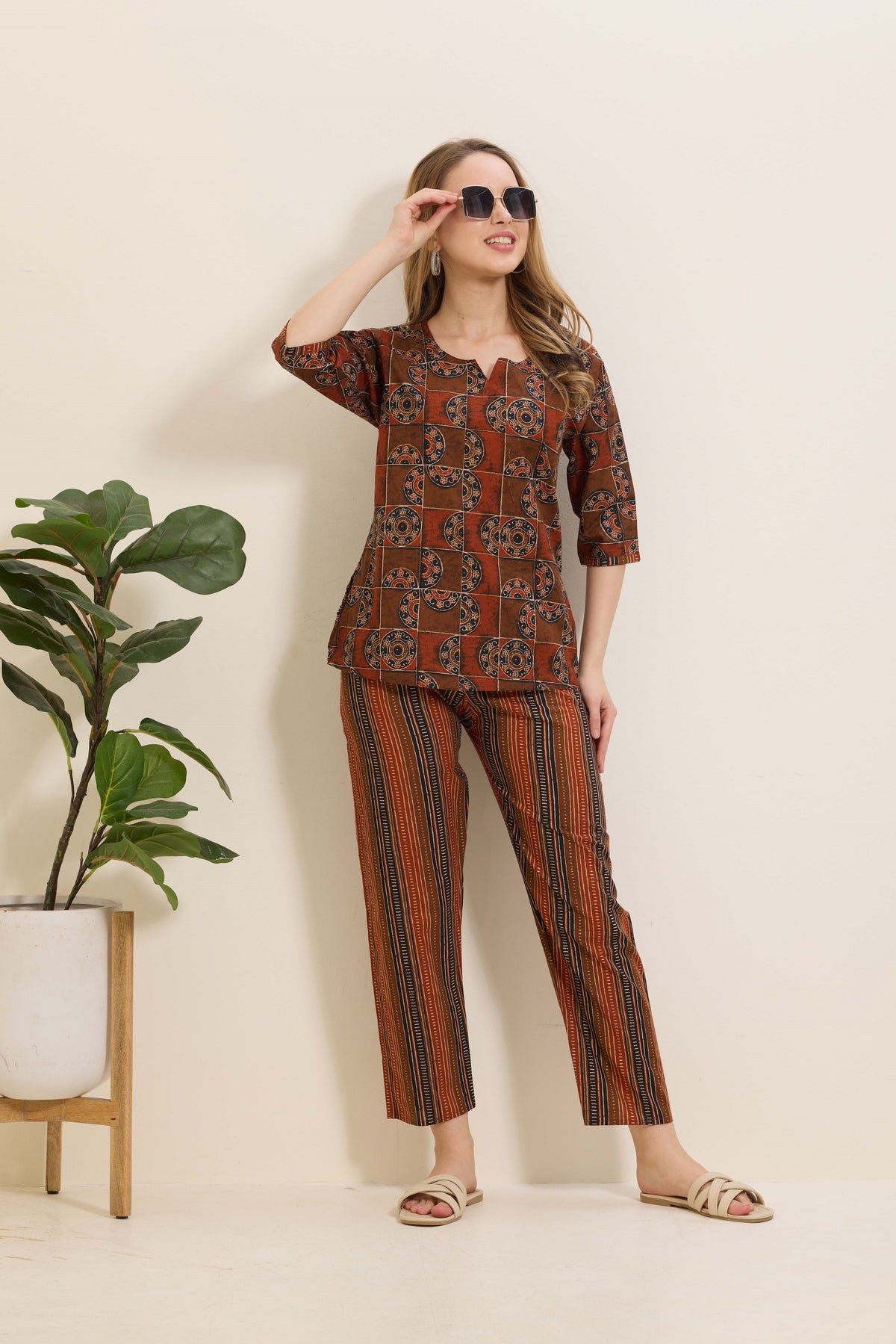 MANGAI Premium Cotton Printed Night Suits | Stylish Print's All Over | Top & Bottom Set | 3/4 Sleeve | Trendy Night Suits for Stylish Women's (TPS-3/4)