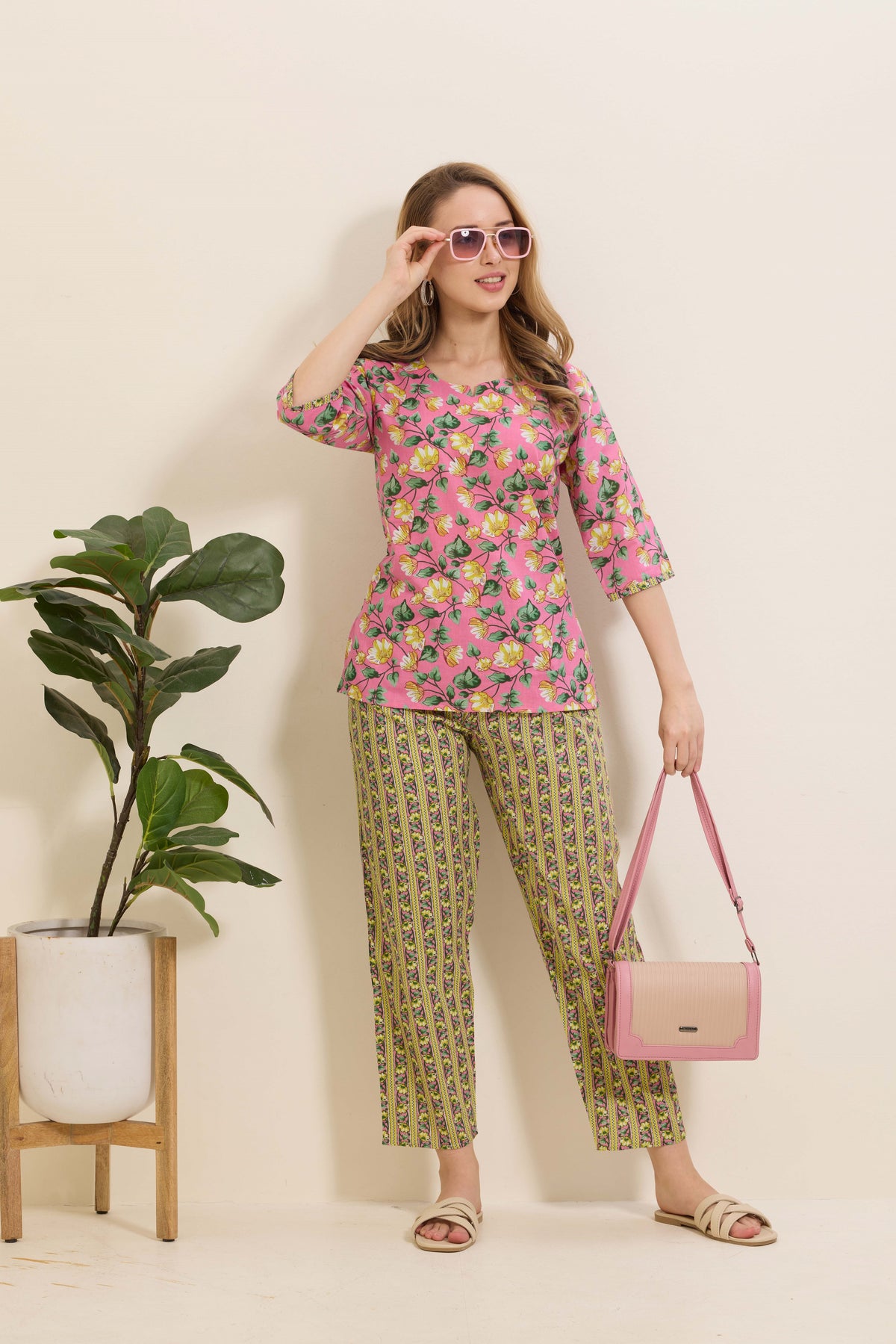 MANGAI Premium Cotton Printed Night Suits | Stylish Print's All Over | Top & Bottom Set | 3/4 Sleeve | Trendy Night Suits for Stylish Women's (TPS-3/4)