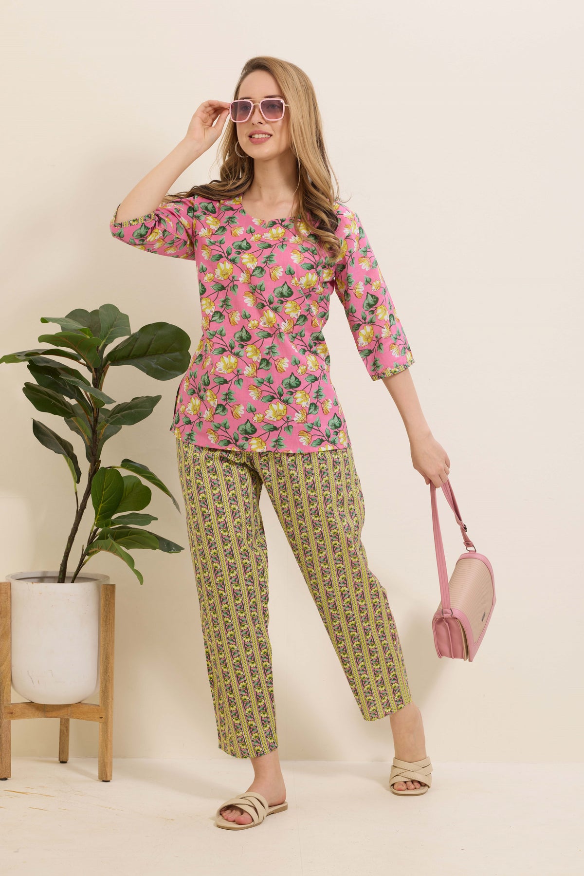 MANGAI Premium Cotton Printed Night Suits | Stylish Print's All Over | Top & Bottom Set | 3/4 Sleeve | Trendy Night Suits for Stylish Women's (TPS-3/4)