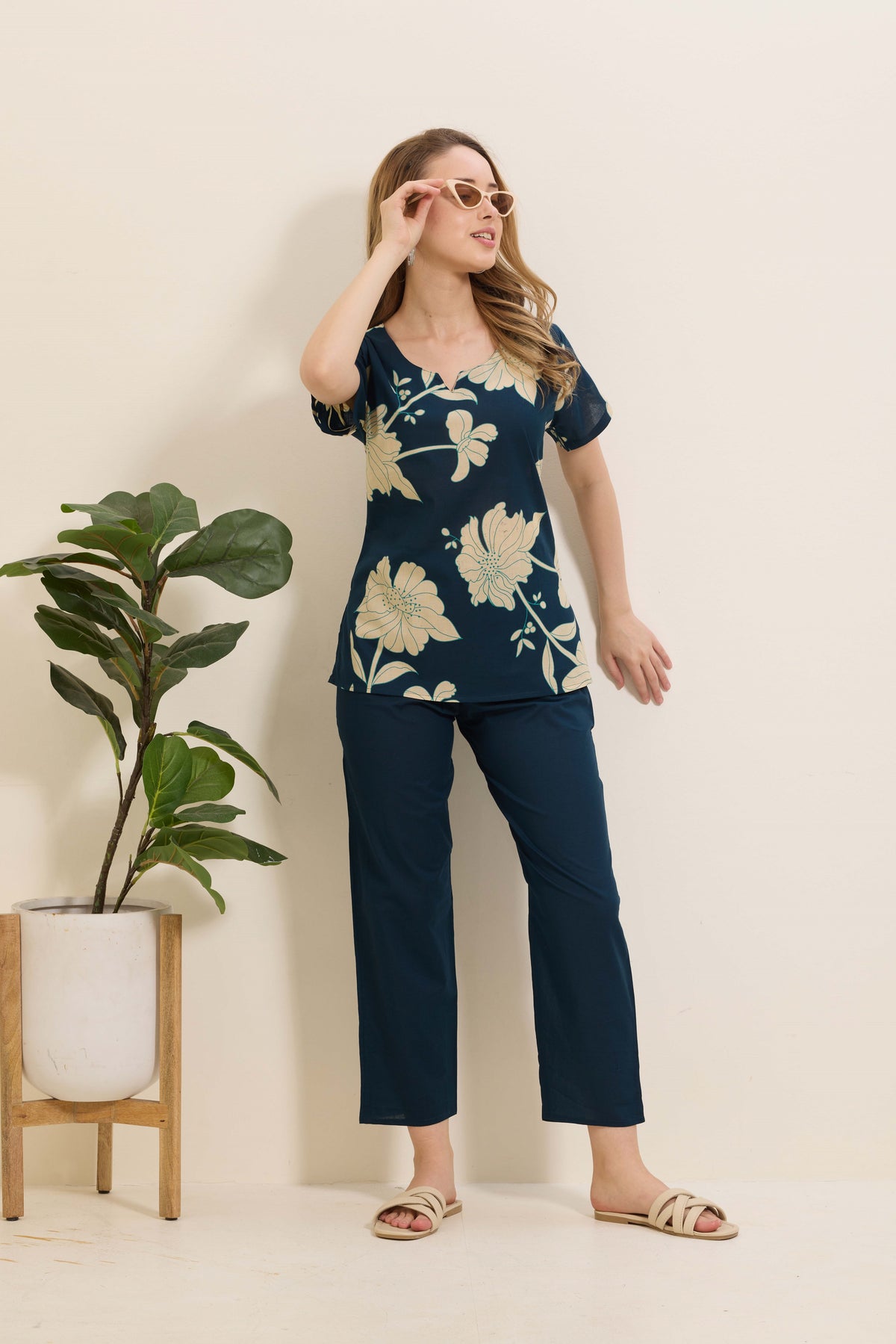 Summer Arrivals Cotton Night Suits Top & Bottom Set | Half Sleeve | Fancy Neck with Side Pocket | Soft Cotton Nightdress for Trendy Women and Teenage Girl's (TPS-H)