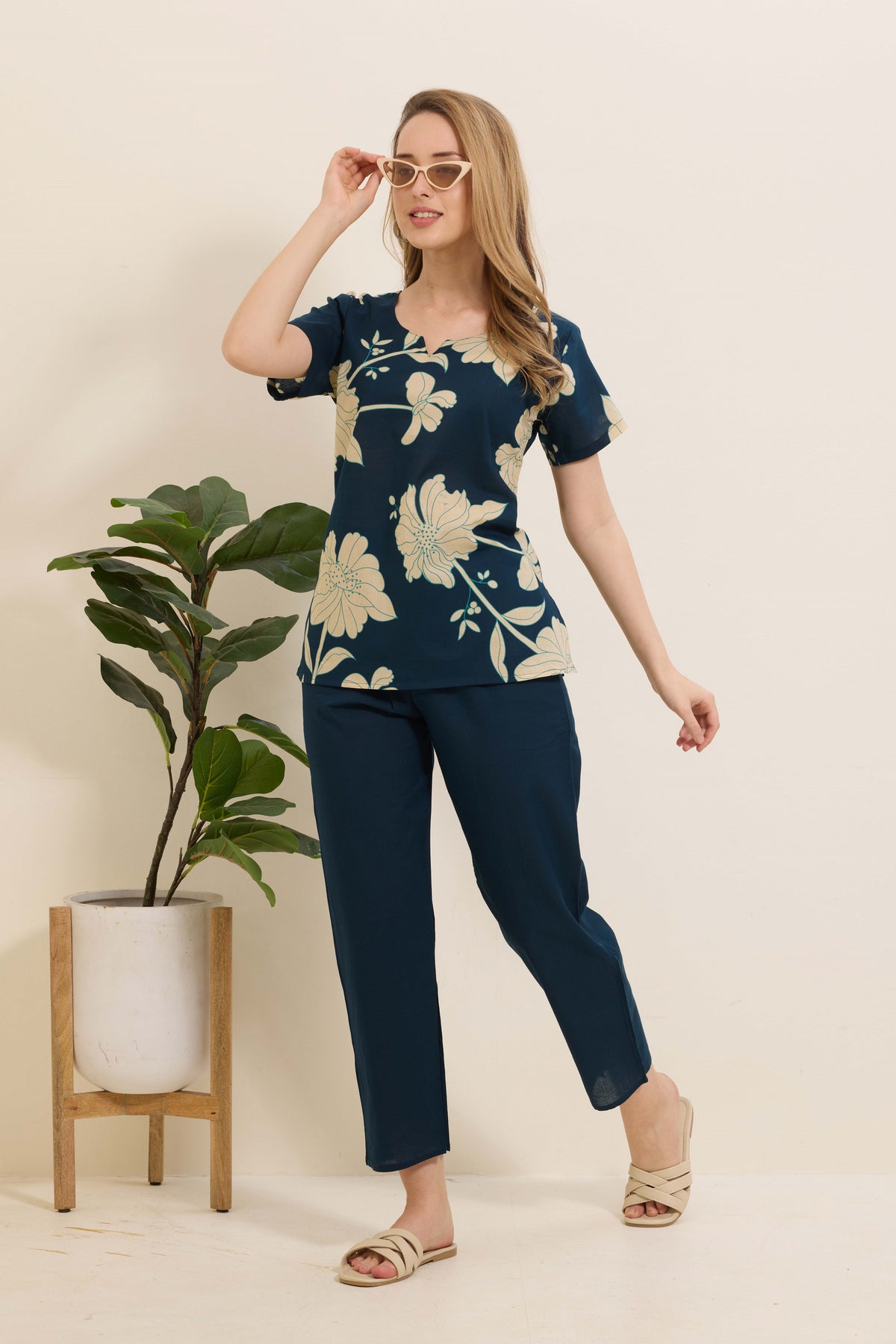 Summer Arrivals Cotton Night Suits Top & Bottom Set | Half Sleeve | Fancy Neck with Side Pocket | Soft Cotton Nightdress for Trendy Women and Teenage Girl's (TPS-H)