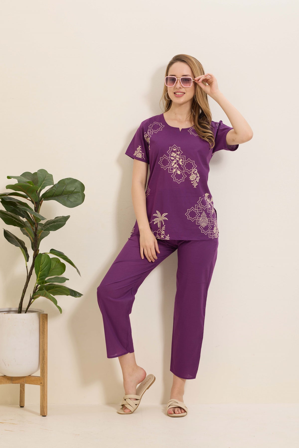 Summer Arrivals Cotton Night Suits Top & Bottom Set | Half Sleeve | Fancy Neck with Side Pocket | Soft Cotton Nightdress for Trendy Women and Teenage Girl's (TPS-H)