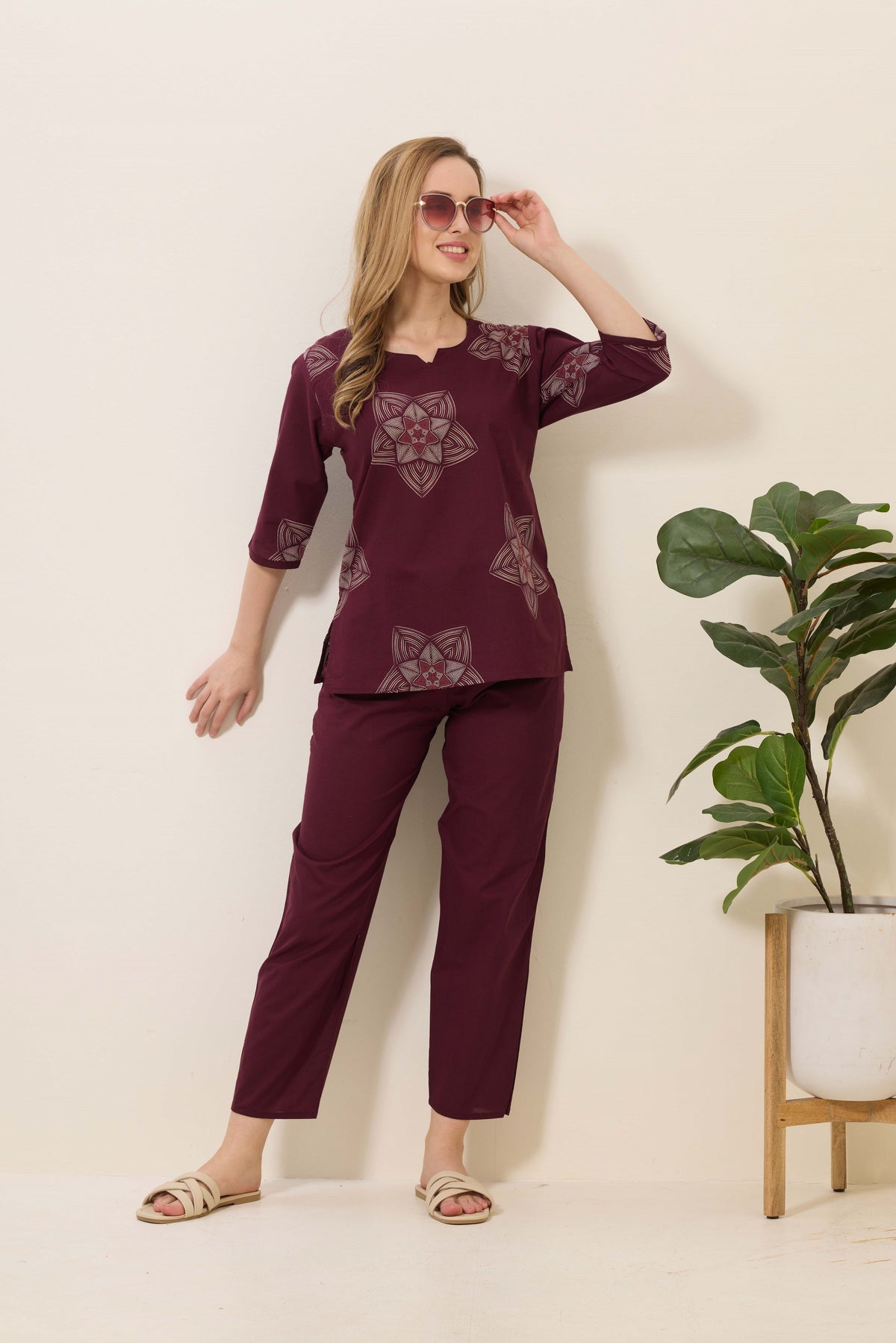 MANGAI Premium Cotton Printed Night Suits | Stylish Print's All Over | Top & Bottom Set | 3/4 Sleeve | Trendy Night Suits for Stylish Women's (TPS-3/4)