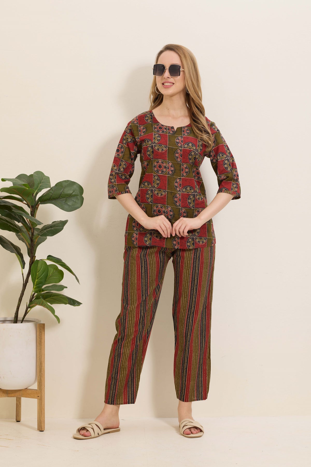 MANGAI Premium Cotton Printed Night Suits | Stylish Print's All Over | Top & Bottom Set | 3/4 Sleeve | Trendy Night Suits for Stylish Women's (TPS-3/4)