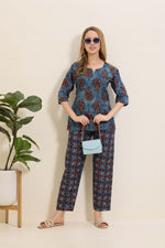 MANGAI Premium Cotton Printed Night Suits | Stylish Print's All Over | Top & Bottom Set | 3/4 Sleeve | Trendy Night Suits for Stylish Women's (TPS-3/4)