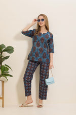 MANGAI Premium Cotton Printed Night Suits | Stylish Print's All Over | Top & Bottom Set | 3/4 Sleeve | Trendy Night Suits for Stylish Women's (TPS-3/4)