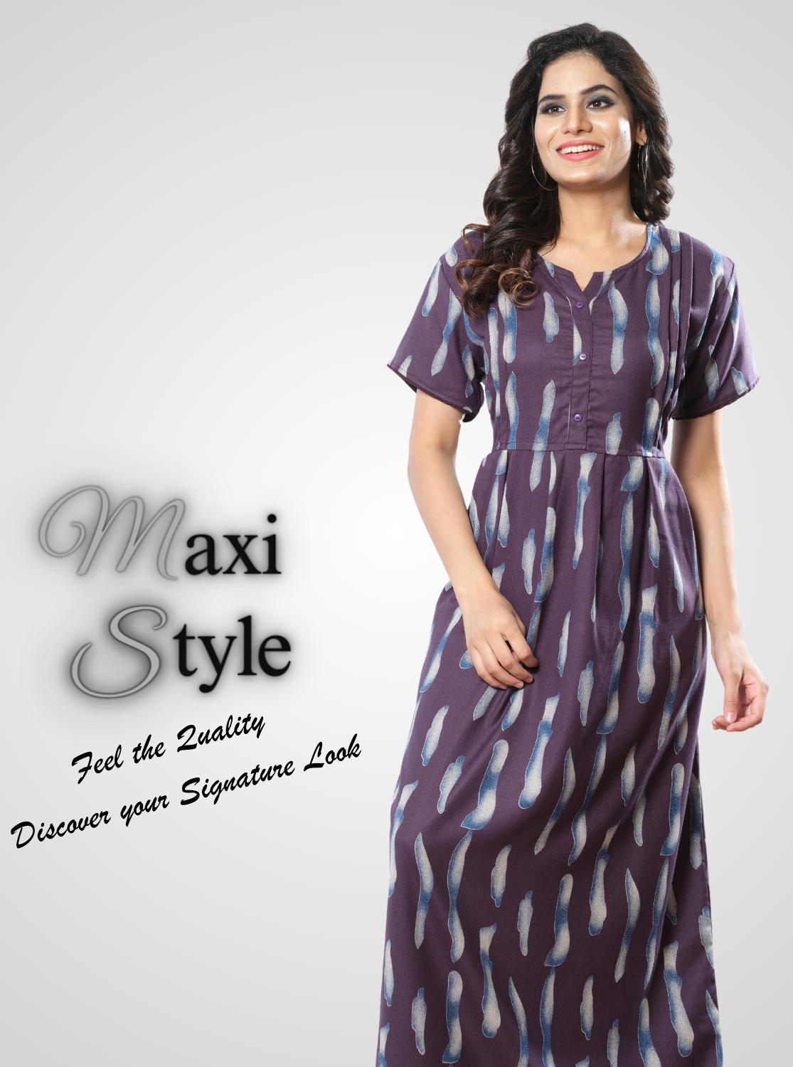 MANGAI Premium Alpine MAXI Style | Full Length Stylish MAXI Model Nighties | Side Pocket | Half Sleeve | Perfect Nightwear Collection's for Trendy Women's