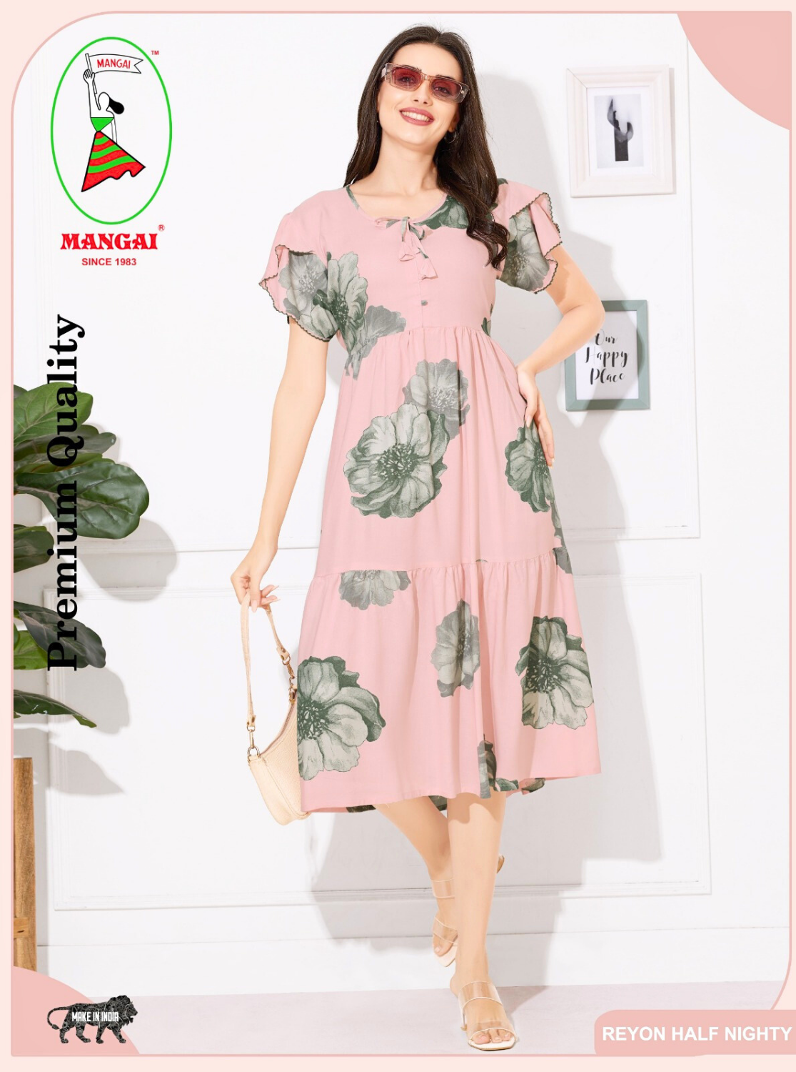Rayon MAXI FROCK Model Nighties | Fancy Petal Sleeve | Fancy Neck & Side Pocket | Pleated Frock MAXI Style | Trendy Collection's for Stylish Women & Teenage Girl (FSF)