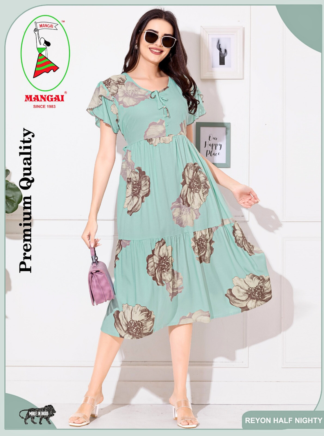 Rayon MAXI FROCK Model Nighties | Fancy Petal Sleeve | Fancy Neck & Side Pocket | Pleated Frock MAXI Style | Trendy Collection's for Stylish Women & Teenage Girl (FSF)