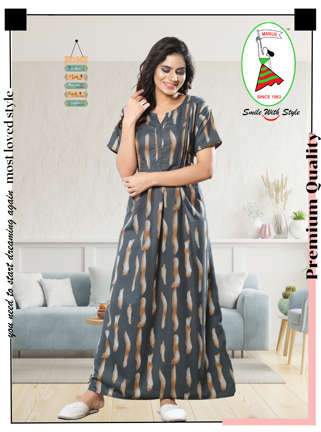 MANGAI Premium Alpine MAXI Style | Full Length Stylish MAXI Model Nighties | Side Pocket | Half Sleeve | Perfect Nightwear Collection's for Trendy Women's