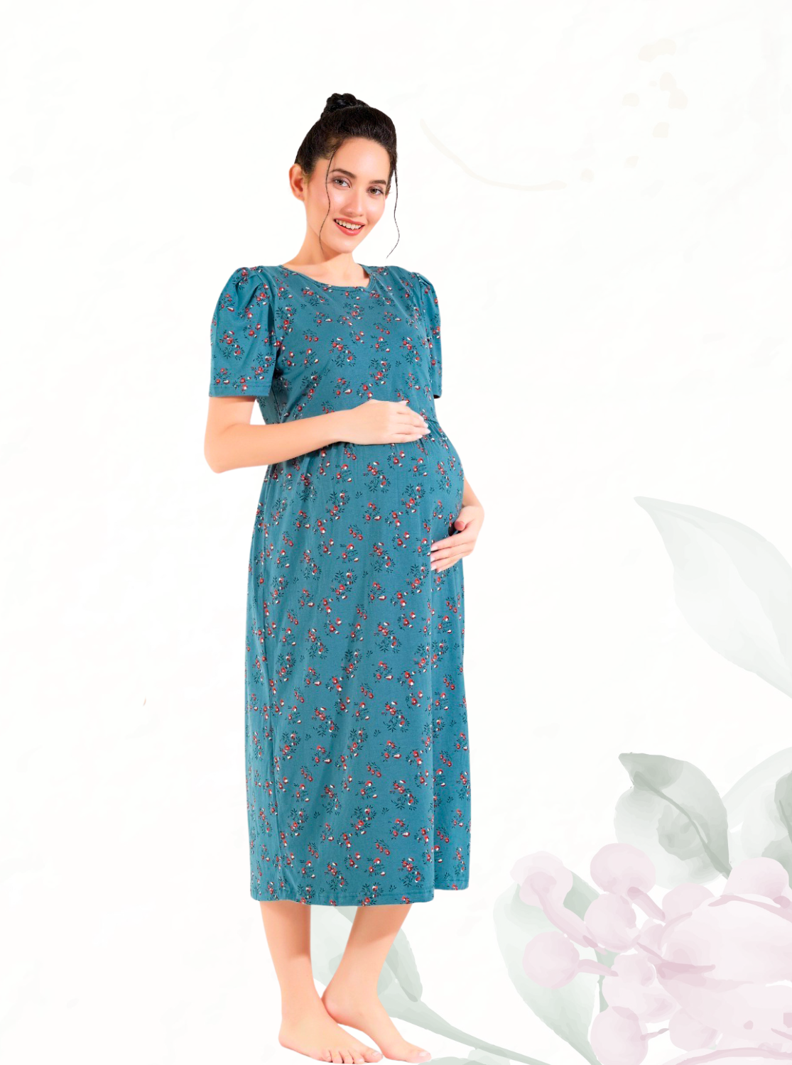 MANGAI HOSIERY Cotton Zipless Feeding Wear | Fancy Sleeve with Round Neck | Flap Open Zipless Feeding wear for Pregnancy Women (MMG)