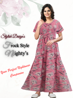 Fresh Arrivals MANGAI Alpine FULL FROCK Model Nighties | Beautiful Stylish Frock Style | Stylish Fancy Sleeves | Side Pocket | Perfect Nightwear Trendy Women's (FRK)