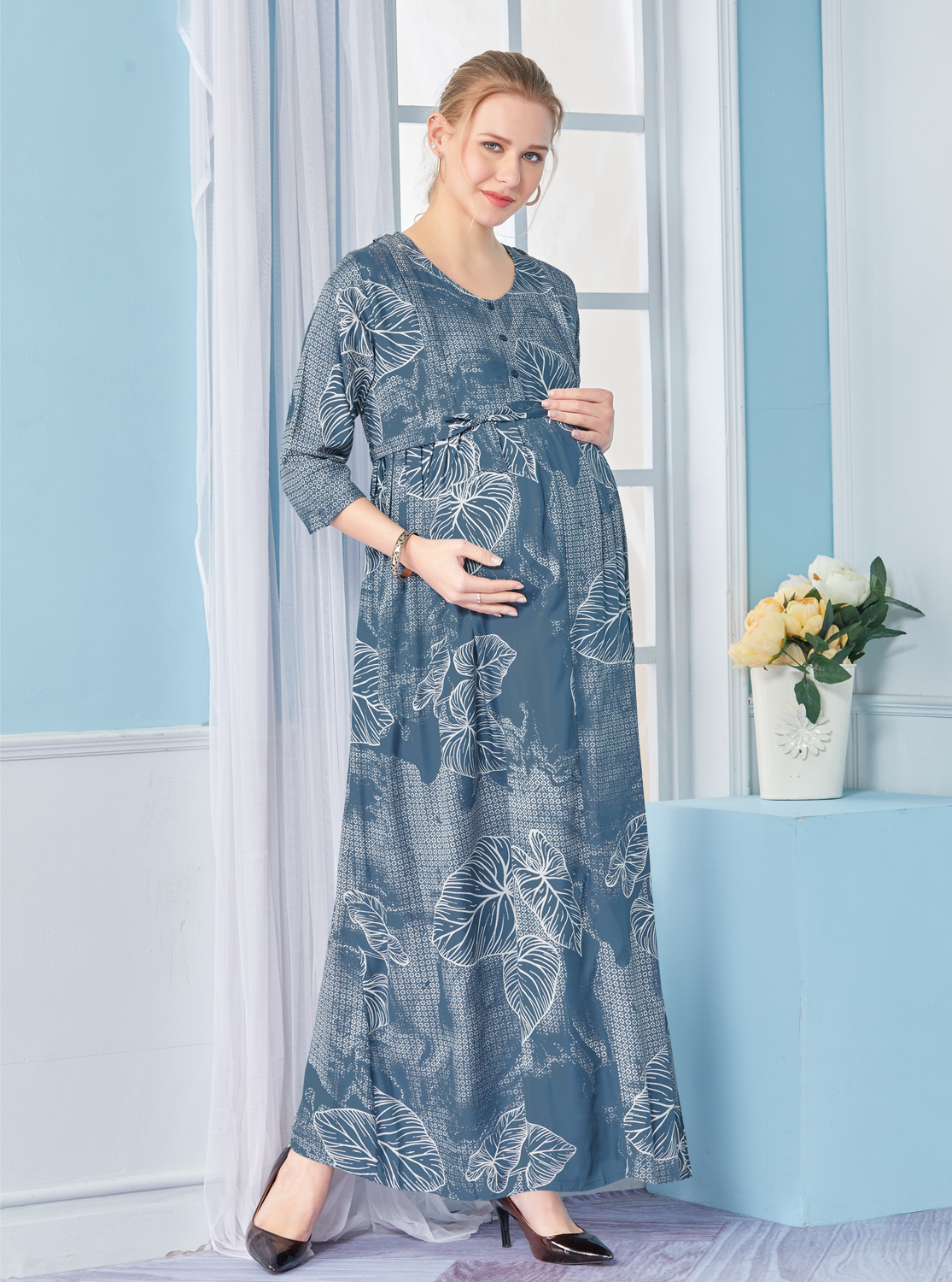 New ArrivalsONLY MINE Premium 4-IN-ONE Mom's Wear - Soft & Smooth Rayon | Maternity | Feeding | Long Frock | Casual Wear for Pregnancy Women's (4-IN-ONE-LFRK)