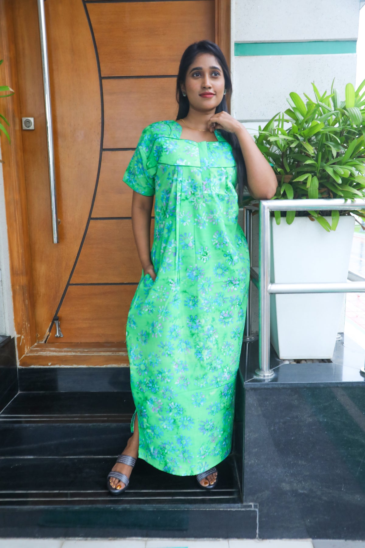 MANGAI New Regular Fit Cotton Nighties - Colorful Pathetic Printed Stylish Nightwear for Stylish Women | Side Cut Pocket | Beautiful Nighties for Stylish Women's | Colorful Printed Cotton Nighties (MPL)