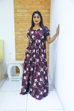 MANGAI Stylish Arrivals Rayon Gathering Frock Model Night Gown's | Adjustable Rope | Front and Back Frock Style | Double Layer Sleeve | Trending Collection's for Stylish Women's (GFK)