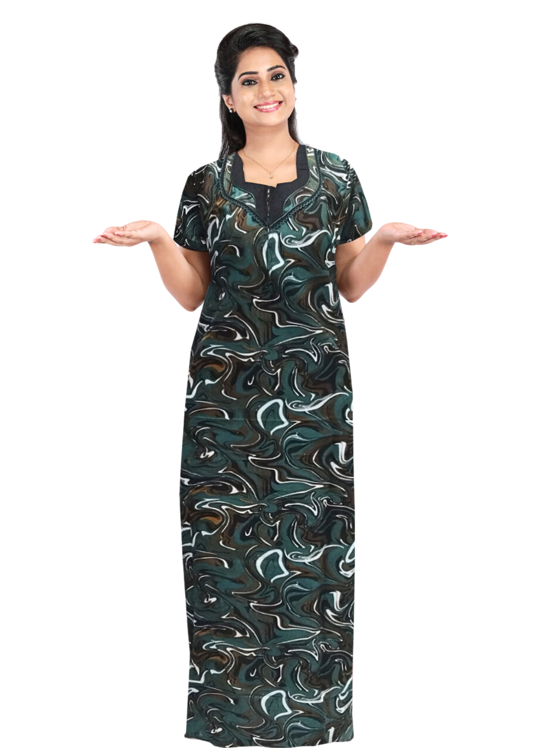 MANGAI New Regular Fit Cotton Printed Nighties - All Over Printed Stylish Nightwear for Stylish Women | Side Cut Pocket | Beautiful Nighties for Stylish Women's | Colorful Printed Cotton Nighties (LDM)