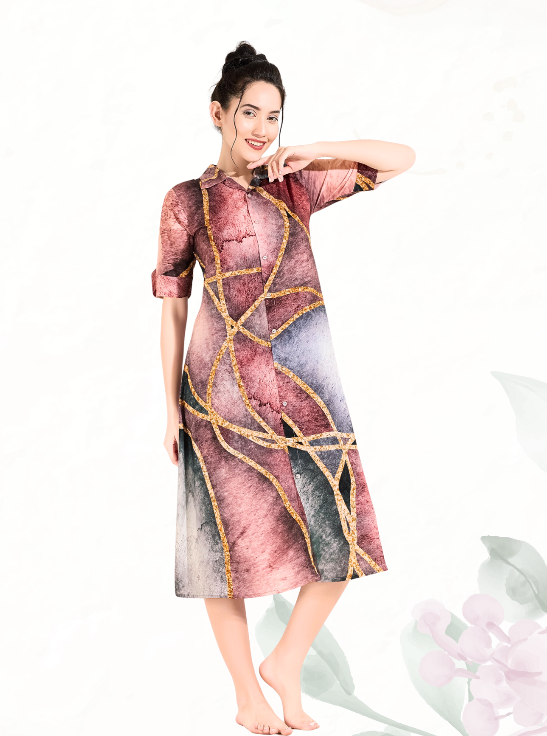 MANGAI Premium Rayon Collar MAXI Nighty for Women | Long Sleeve Stylish Nightwear for Women and Teenager | Perfect Stylish Nightwear (CM)