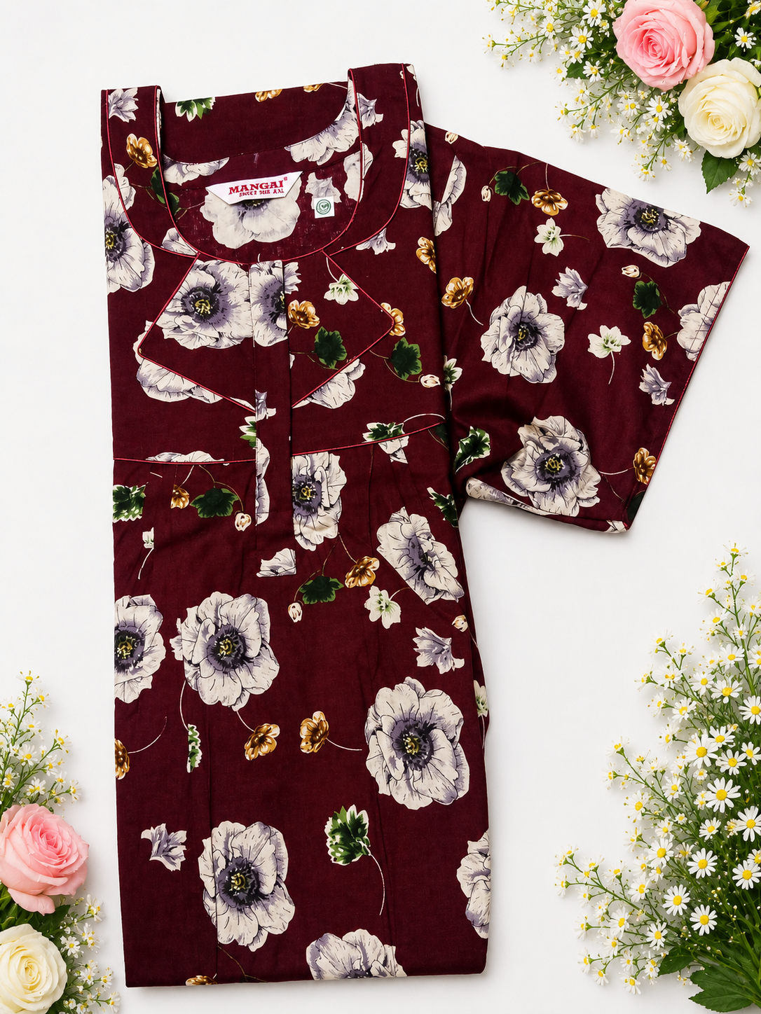 MANGAI Premium Cotton Printed Pleated Model Half Sleeve 4XL Size Shrinkage Free Nighties (4PZ)