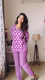 MANGAI Premium Cotton Printed Cambric Night Suits | Stylish Print's All Over | Top & Bottom Set | 3/4 Sleeve | Trendy Night Suits for Stylish Women's (CMNS)