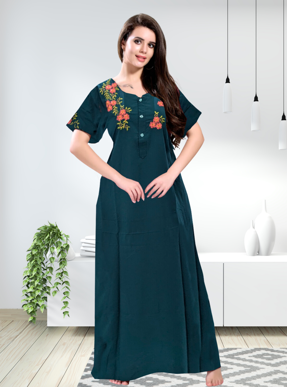 Stylish Embroidery Nightgown | Superior Quality Bizzy - Lizzy Nighty | Plain Pattern with Beautiful Embroidery Work's | Updated Collection's (CPL)