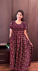 Crush Smocking Nighties for Stylish Women | Soft wrinkled texture Smocking Model | Rounded neck with Side Pocket | Daily wear Nighties for trendy women (PPL)