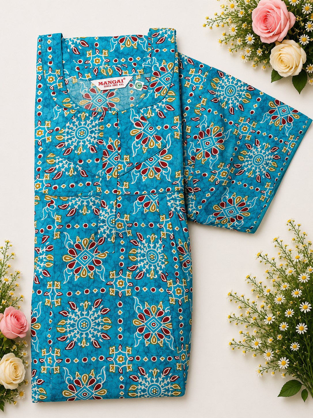 MANGAI Cotton Printed Pleated Model Half Sleeve 4XL Size Nighties Trendy Collection's(4PZ)