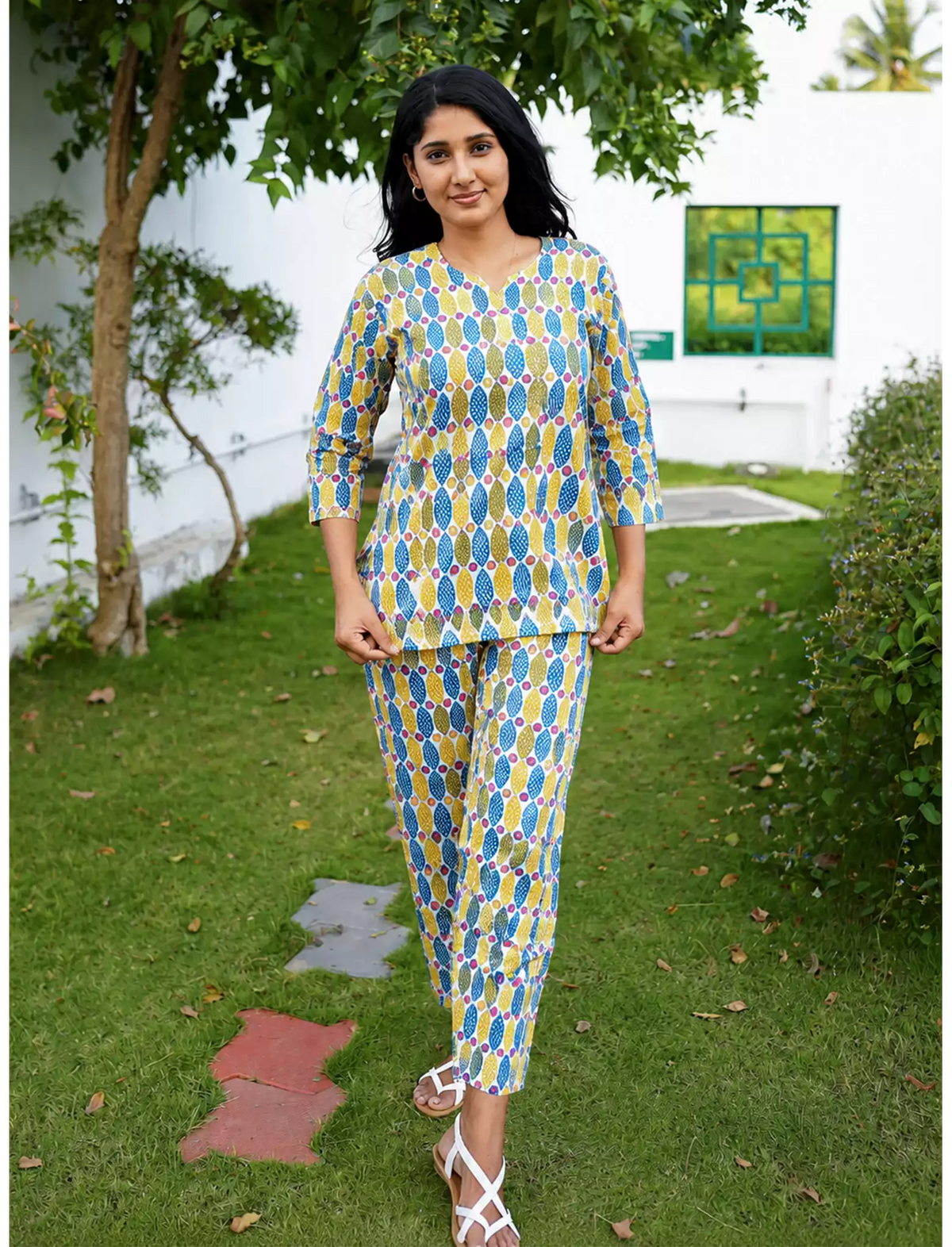 MANGAI Premium Cotton Printed Night Suits | Stylish Print's All Over | Top & Bottom Set | 3/4 Sleeve | Trendy Night Suits for Stylish Women's (TPS-3/4)