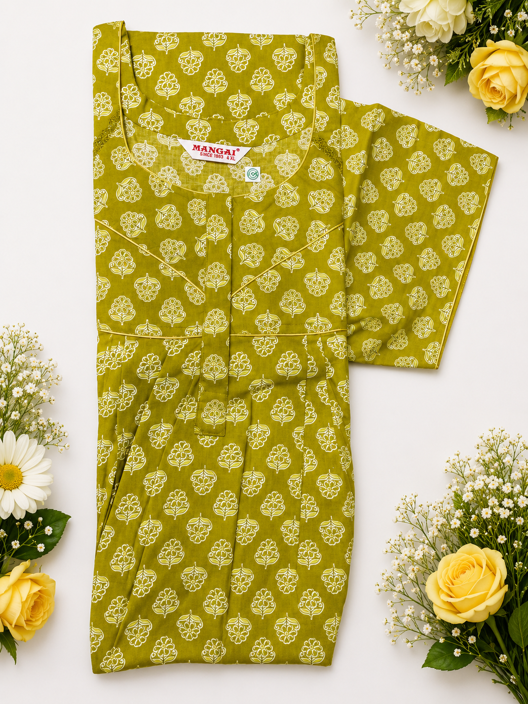 MANGAI Cotton Printed Pleated Model Half Sleeve 5XL Size Nighties for Stylish Women's (5PZ)