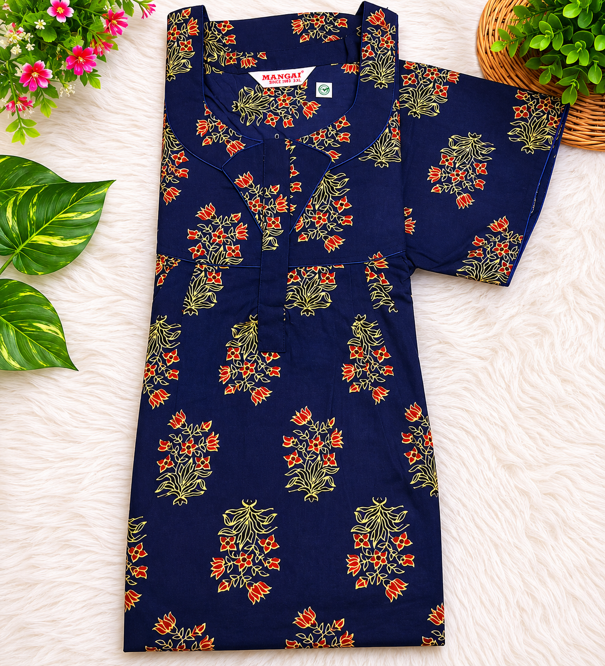 MANGAI Cotton Printed Pleated Model Half Sleeve 3XL Size Nighties (3PZ)
