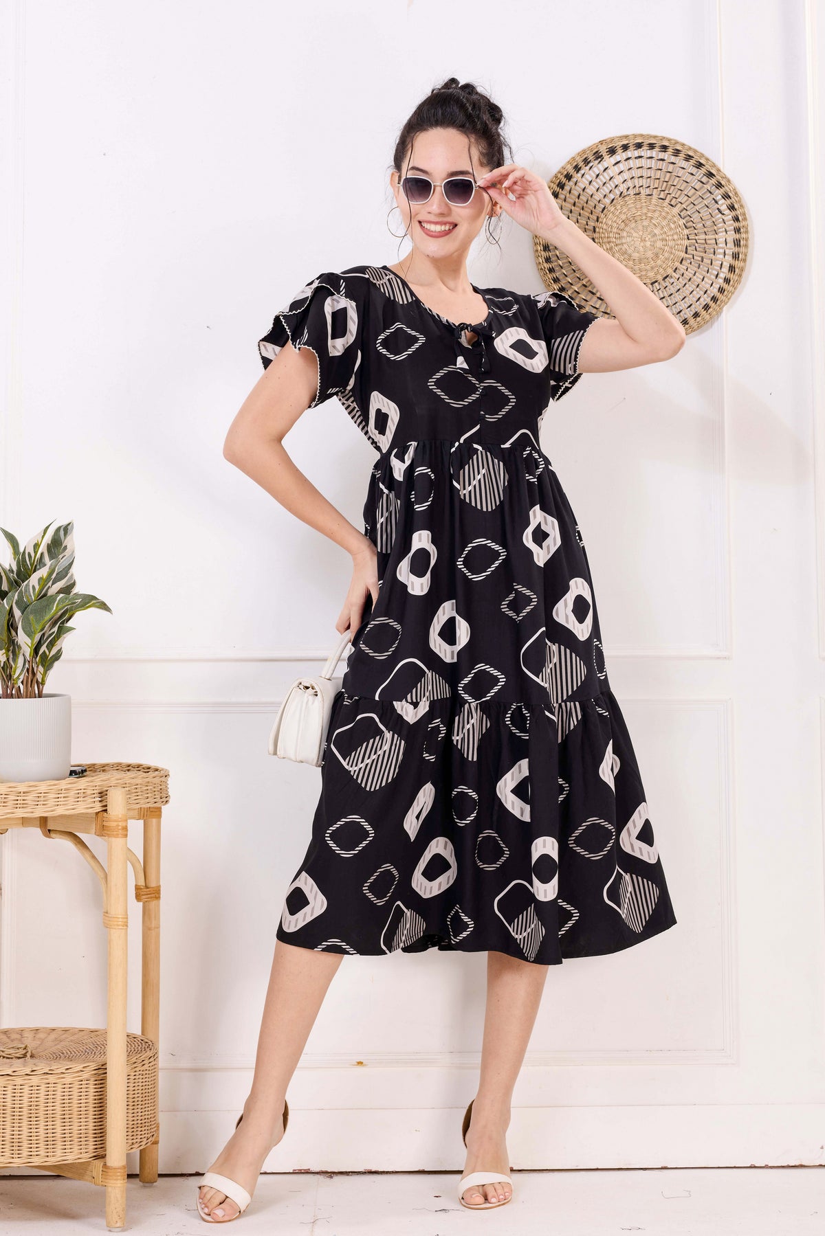 Rayon MAXI FROCK Model Nighties | Fancy Petal Sleeve | Fancy Neck & Side Pocket | Pleated Frock MAXI Style | Trendy Collection's for Stylish Women & Teenage Girl (FSF)