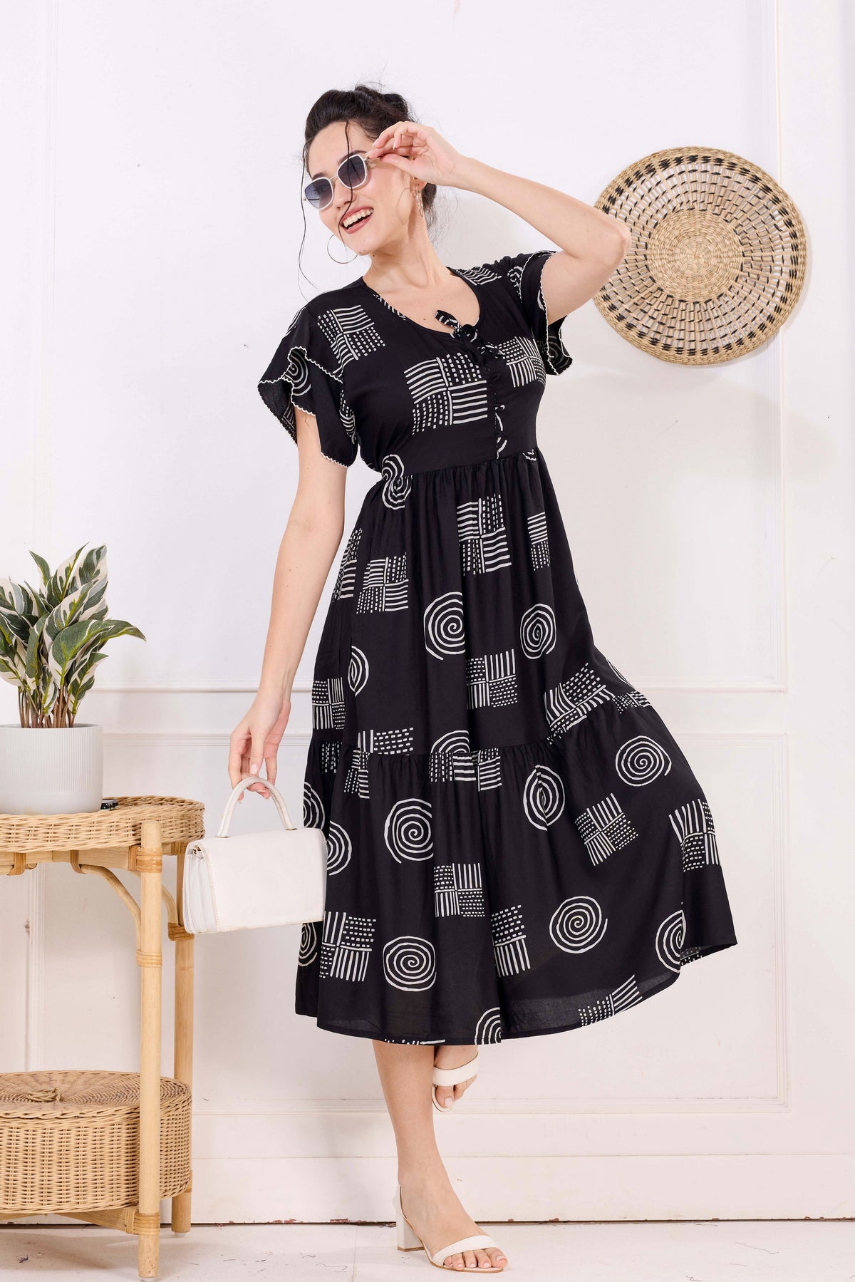 Rayon MAXI FROCK Model Nighties | Fancy Petal Sleeve | Fancy Neck & Side Pocket | Pleated Frock MAXI Style | Trendy Collection's for Stylish Women & Teenage Girl (FSF)