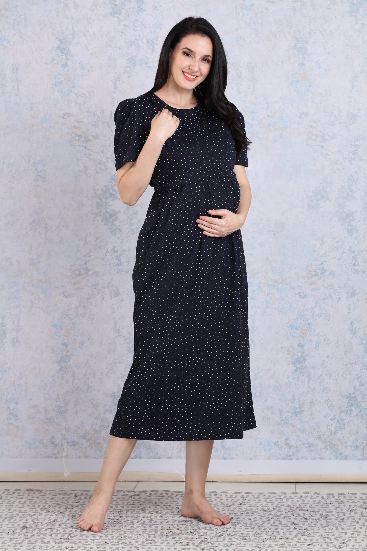 New HOSIERY Cotton Zipless Feeding Wear | Puff Sleeve with Round Neck | Flap Open Zipless Feeding wear for Pregnancy Women (MHG)