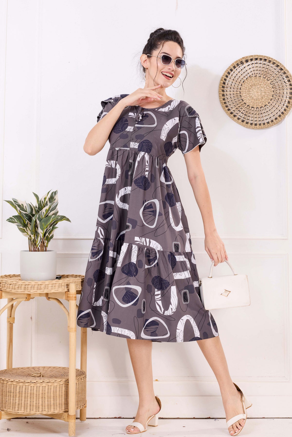 Rayon MAXI FROCK Model Nighties | Fancy Petal Sleeve | Fancy Neck & Side Pocket | Pleated Frock MAXI Style | Trendy Collection's for Stylish Women & Teenage Girl (FSF)