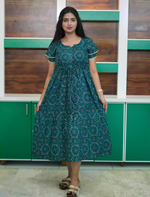 Rayon Circle Print Gathering Maxi with Side Pocket- Mangai Nighties