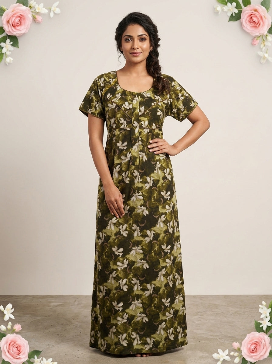 MANGAI Cotton Printed Pleated Model Half Sleeve 5XL Size Nighties - Fancy Neck | With Side Pocket | Shrinkage Free Nighties (5PZ)