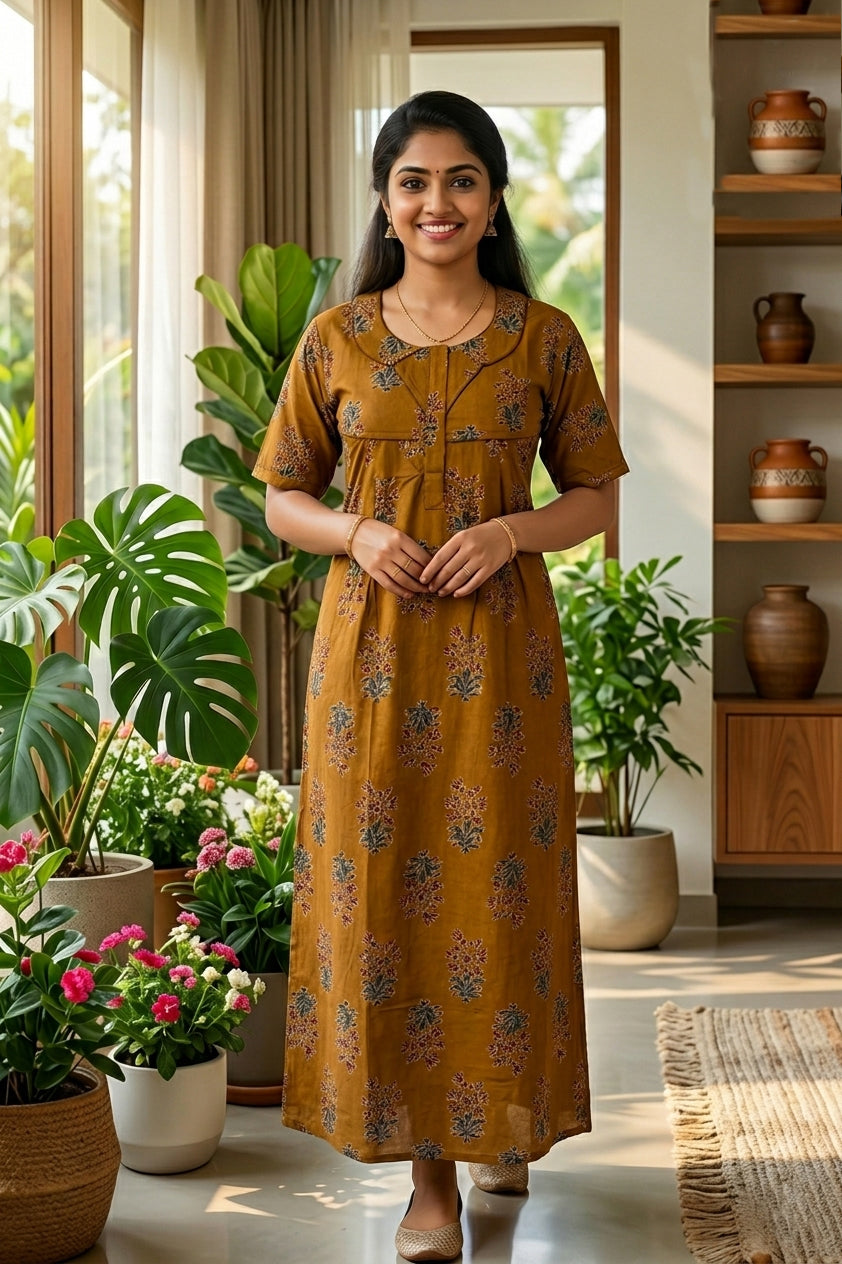 MANGAI Cotton Printed Pleated Model Half Sleeve 3XL Size Nighties (3PZ)
