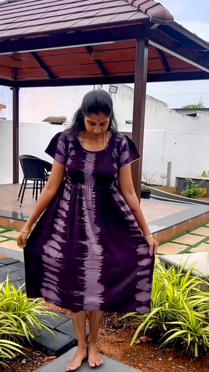 Alpine Smocking Maxi Frock Model Nightgown for Trendy Women's & Teenage Girl's | Stretchable Comfort to Body Fit | Side Pocket & Stylish Round Neck MAXI Gown for Women's Teenage Girl's (ASM)