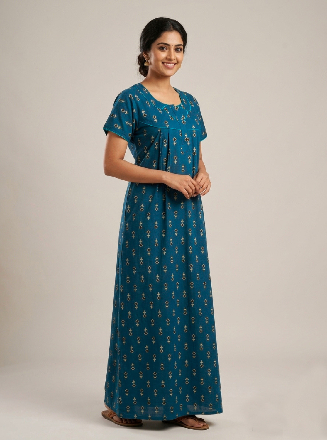 MANGAI Cotton Printed Pleated Model Half Sleeve 3XL Size Shrinkage Free Nighties (3PZ)