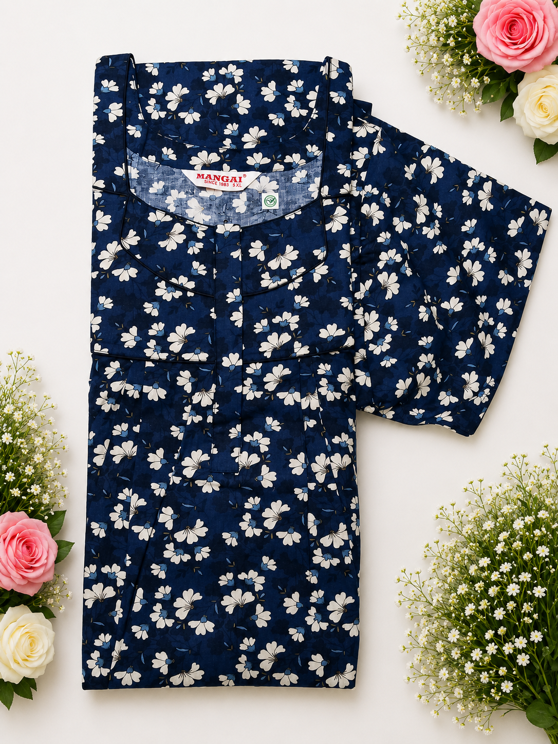 MANGAI Premium Cotton Printed Pleated Model Half Sleeve 5XL Size Shrinkage Free Nighties (5PZ)