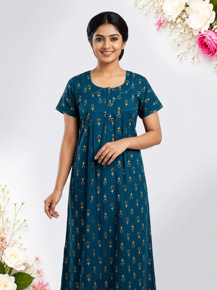 MANGAI Cotton Printed Pleated Model Half Sleeve 3XL Size Shrinkage Free Nighties (3PZ)