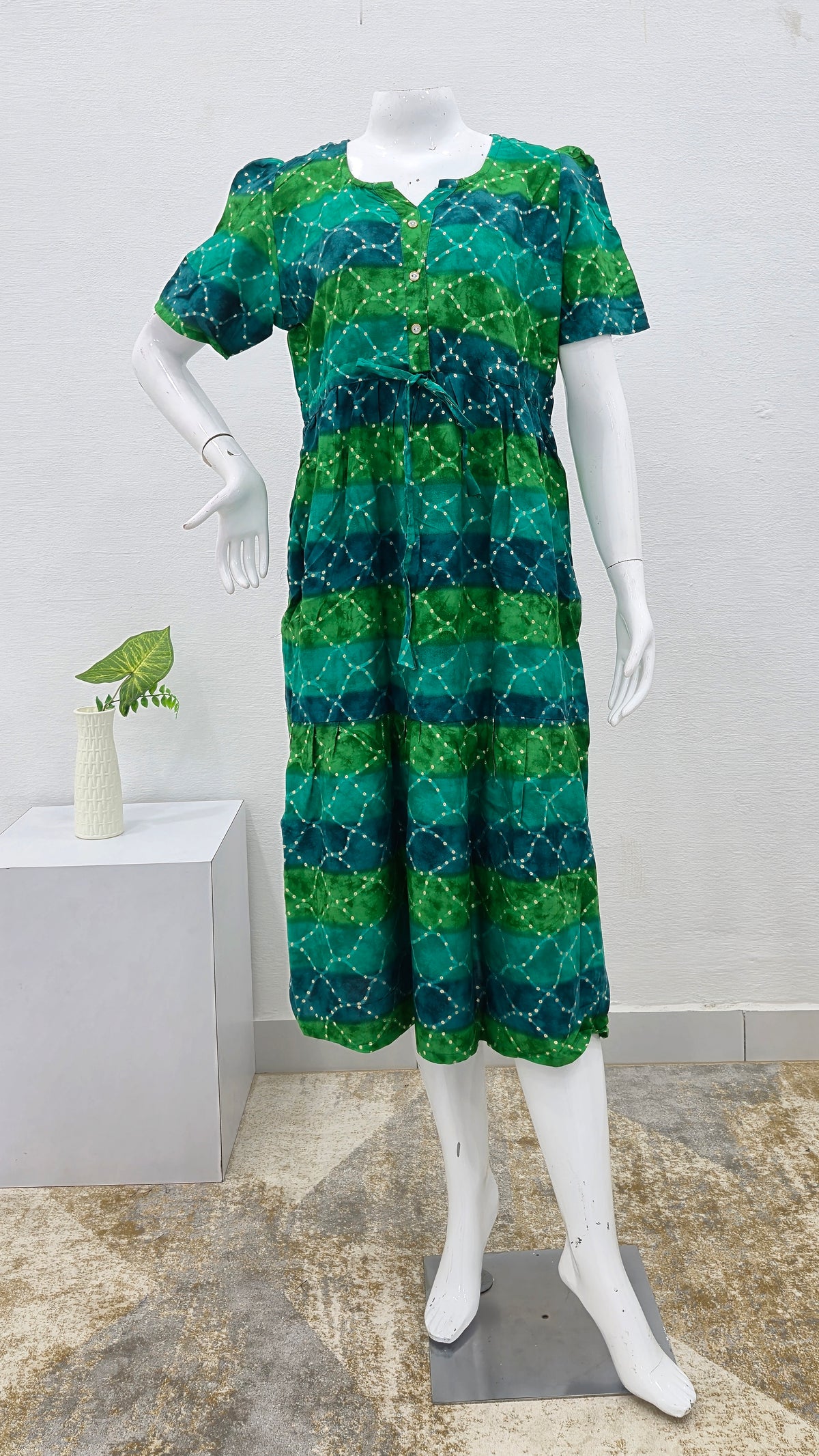 Rayon Colourful Foil Printing Gathering Frock Model Nighties | Side Pocket and Gathering Front Rope | Fancy Sleeve & Maxi Frock Nightwear for Stylish Women's (FGF)