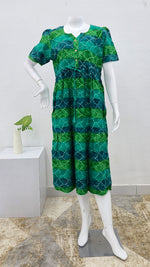 Rayon Colourful Foil Printing Gathering Frock Model Nighties | Side Pocket and Gathering Front Rope | Fancy Sleeve & Maxi Frock Nightwear for Stylish Women's (FGF)