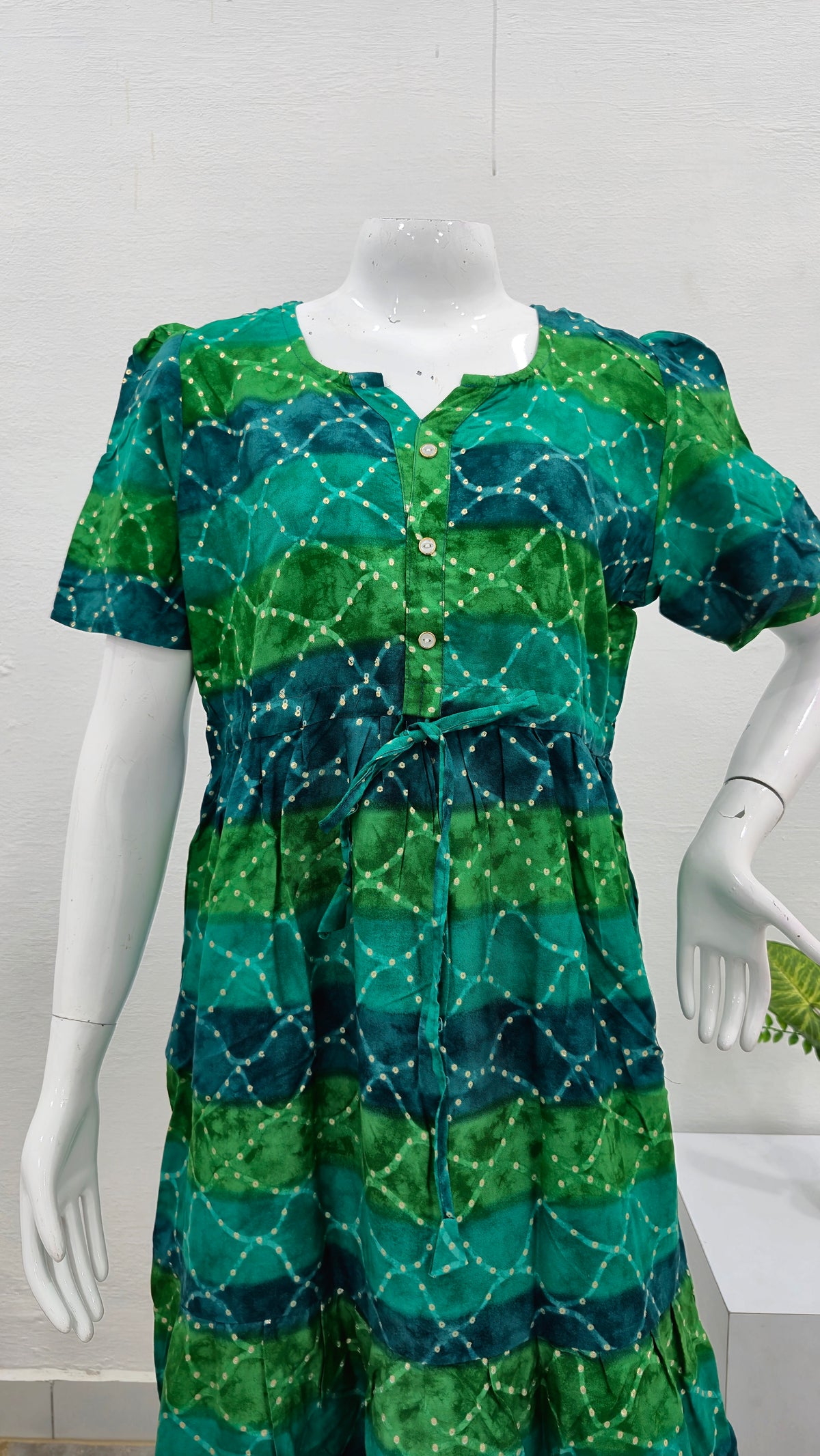 Rayon Colourful Foil Printing Gathering Frock Model Nighties | Side Pocket and Gathering Front Rope | Fancy Sleeve & Maxi Frock Nightwear for Stylish Women's (FGF)