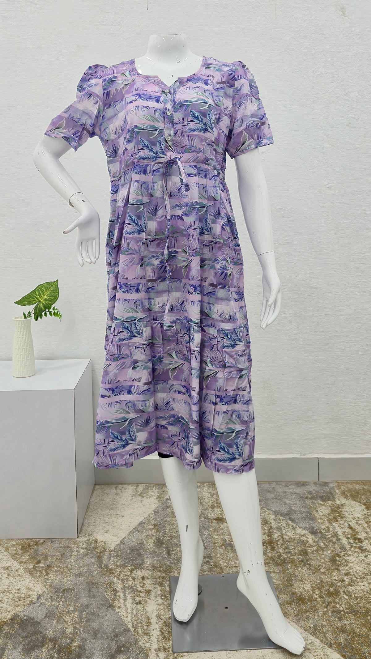 Rayon Colourful Foil Printing Gathering Frock Model Nighties | Side Pocket and Gathering Front Rope | Fancy Sleeve & Maxi Frock Nightwear for Stylish Women's (FGF)