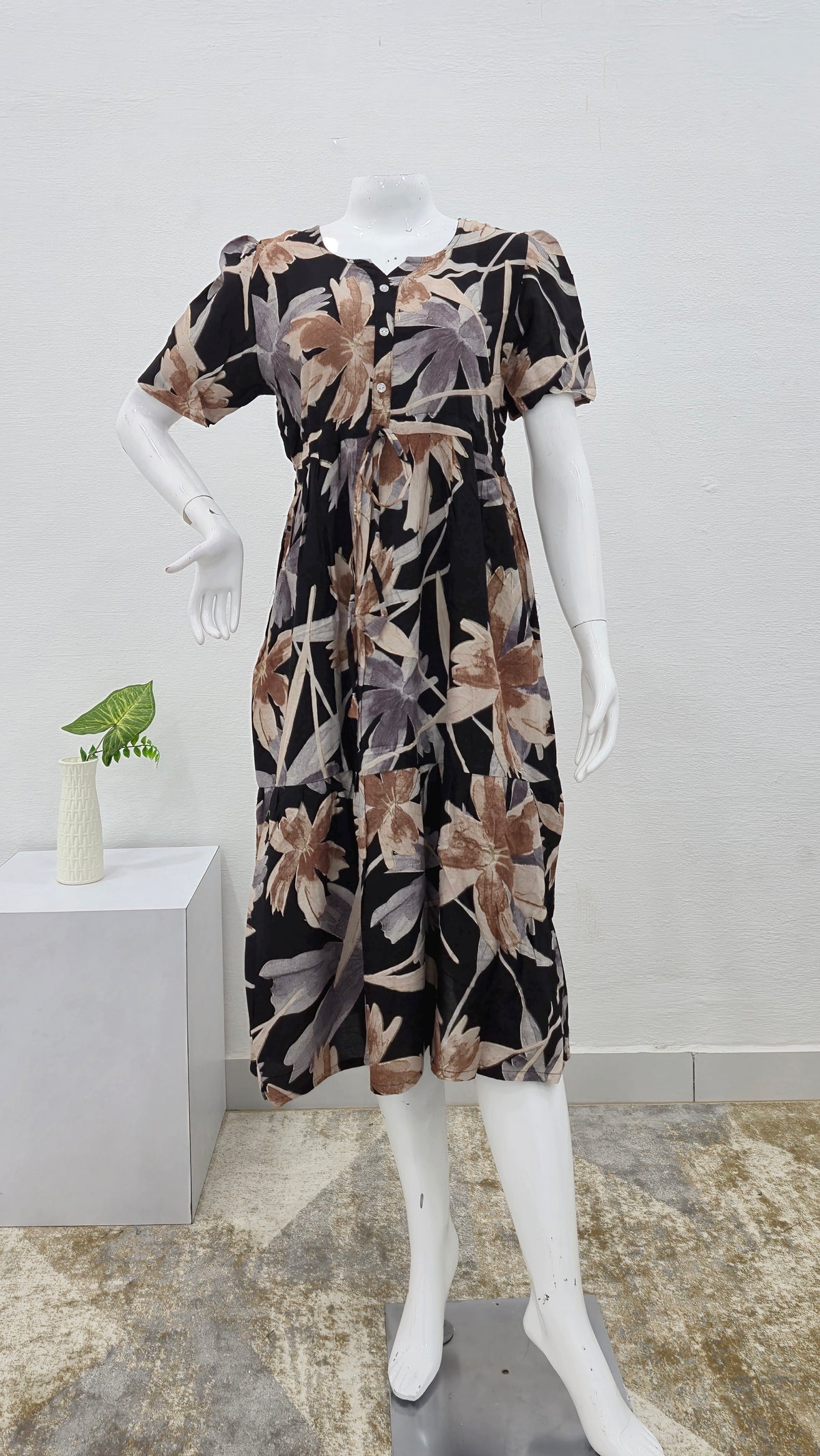 Rayon Colourful Foil Printing Gathering Frock Model Nighties | Side Pocket and Gathering Front Rope | Fancy Sleeve & Maxi Frock Nightwear for Stylish Women's (FGF)