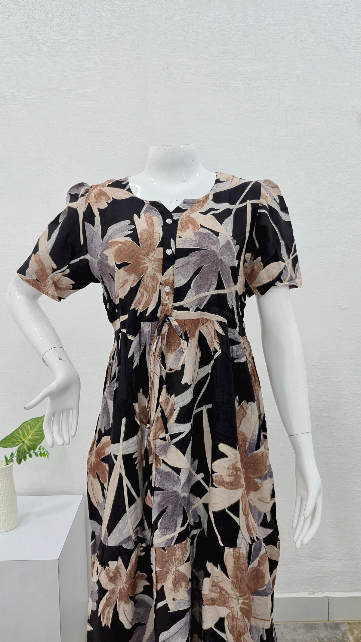 Rayon Colourful Foil Printing Gathering Frock Model Nighties | Side Pocket and Gathering Front Rope | Fancy Sleeve & Maxi Frock Nightwear for Stylish Women's (FGF)